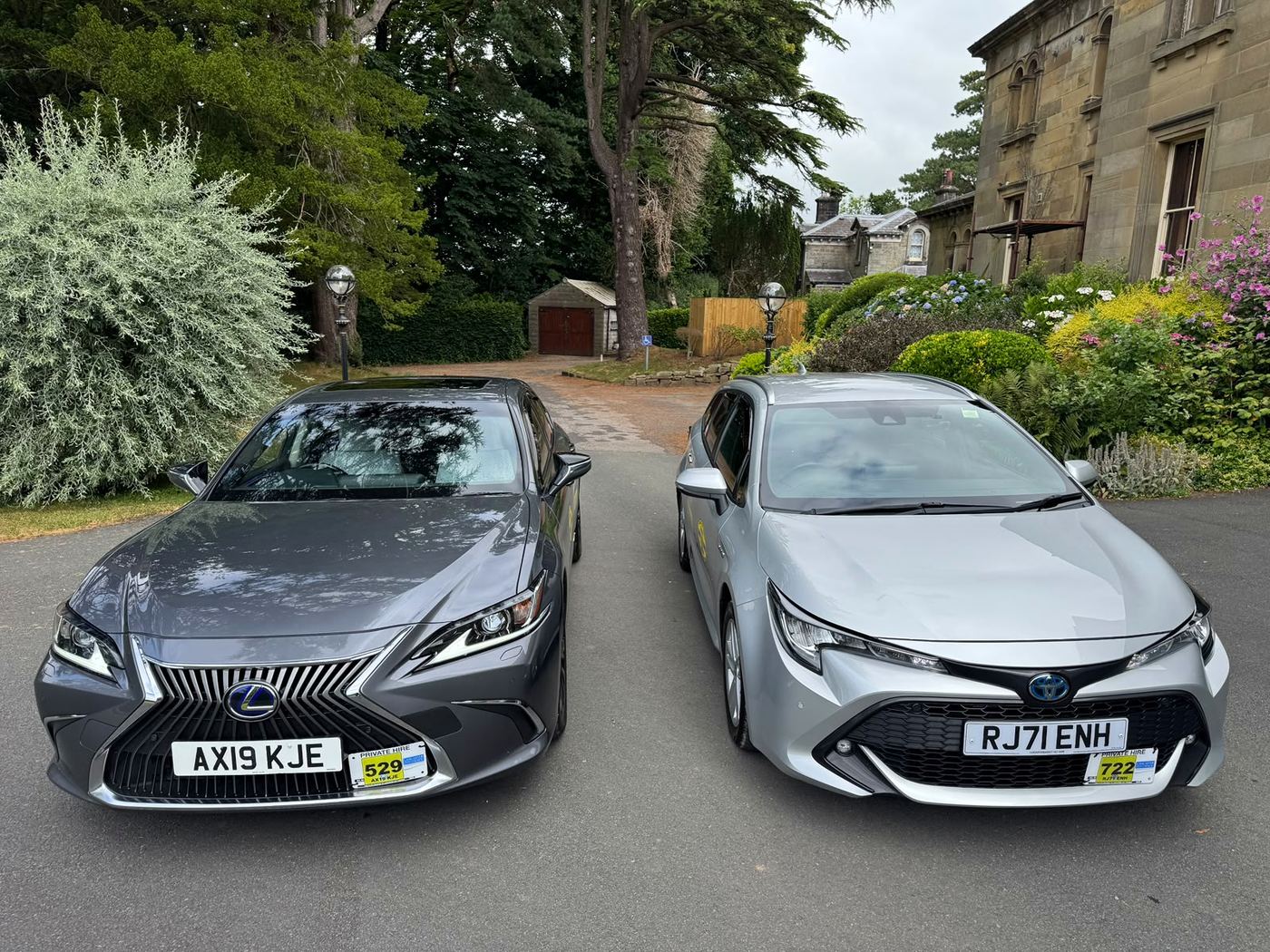 Lancaster Transfers Lexus ES and Toyota Corolla estate parked side by side